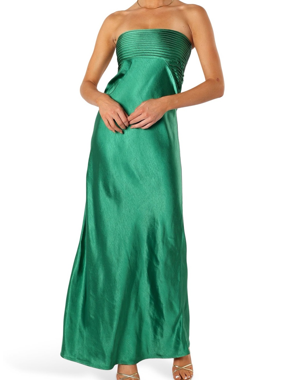 NWT Petal & Pup Adina Strapless Satin Maxi Dress Emerald Green Large